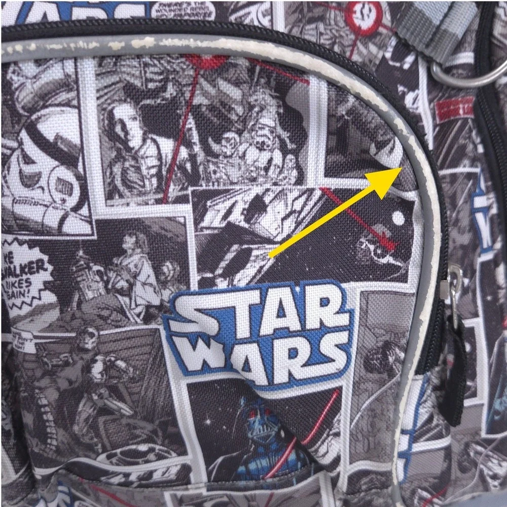 Pottery Barn Kids Star Wars Comic Print 17in Backpack Grey Caleb Personalized